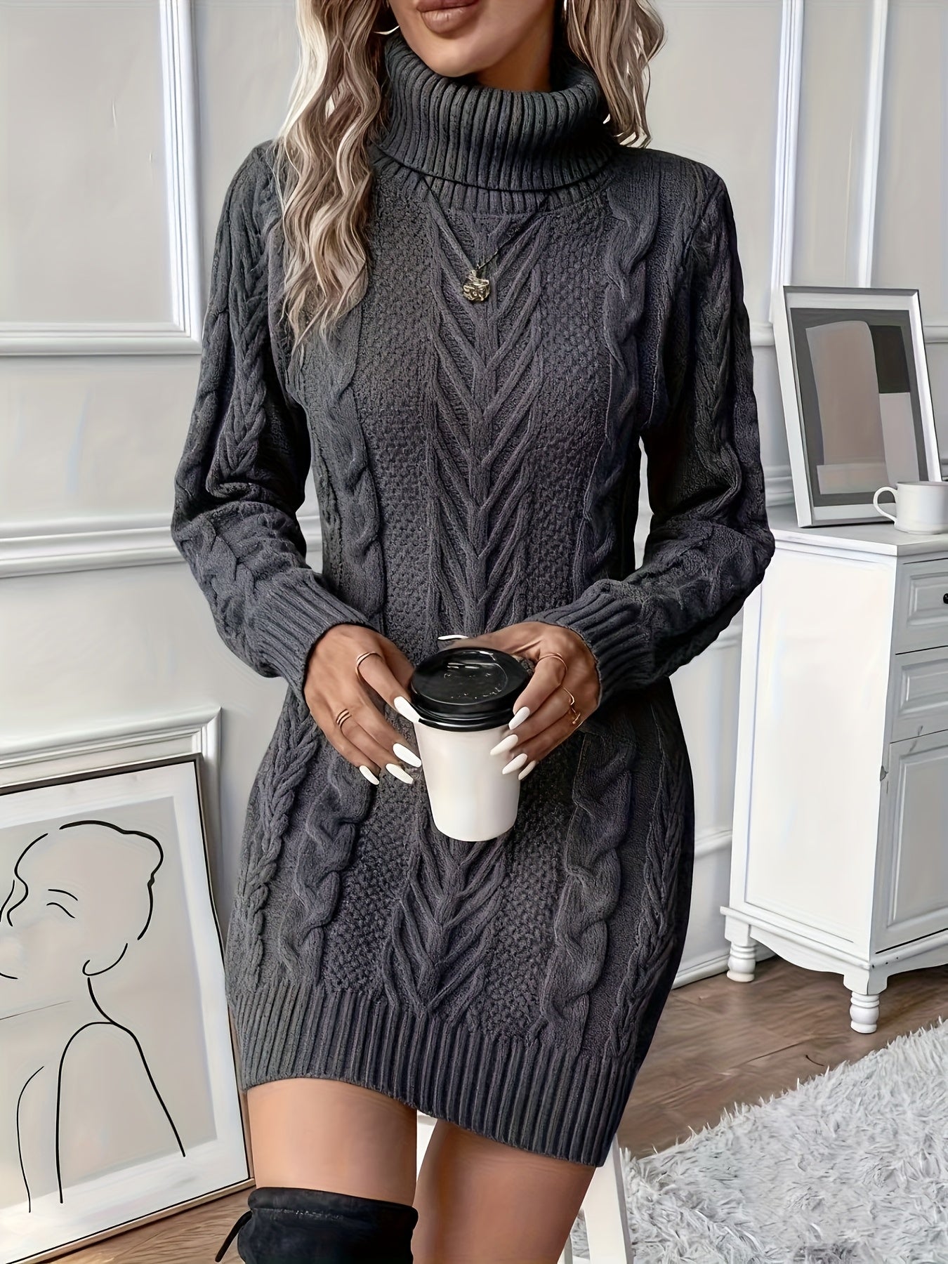 Althea™ | Cable-Knit High-Neck Sweater Dress