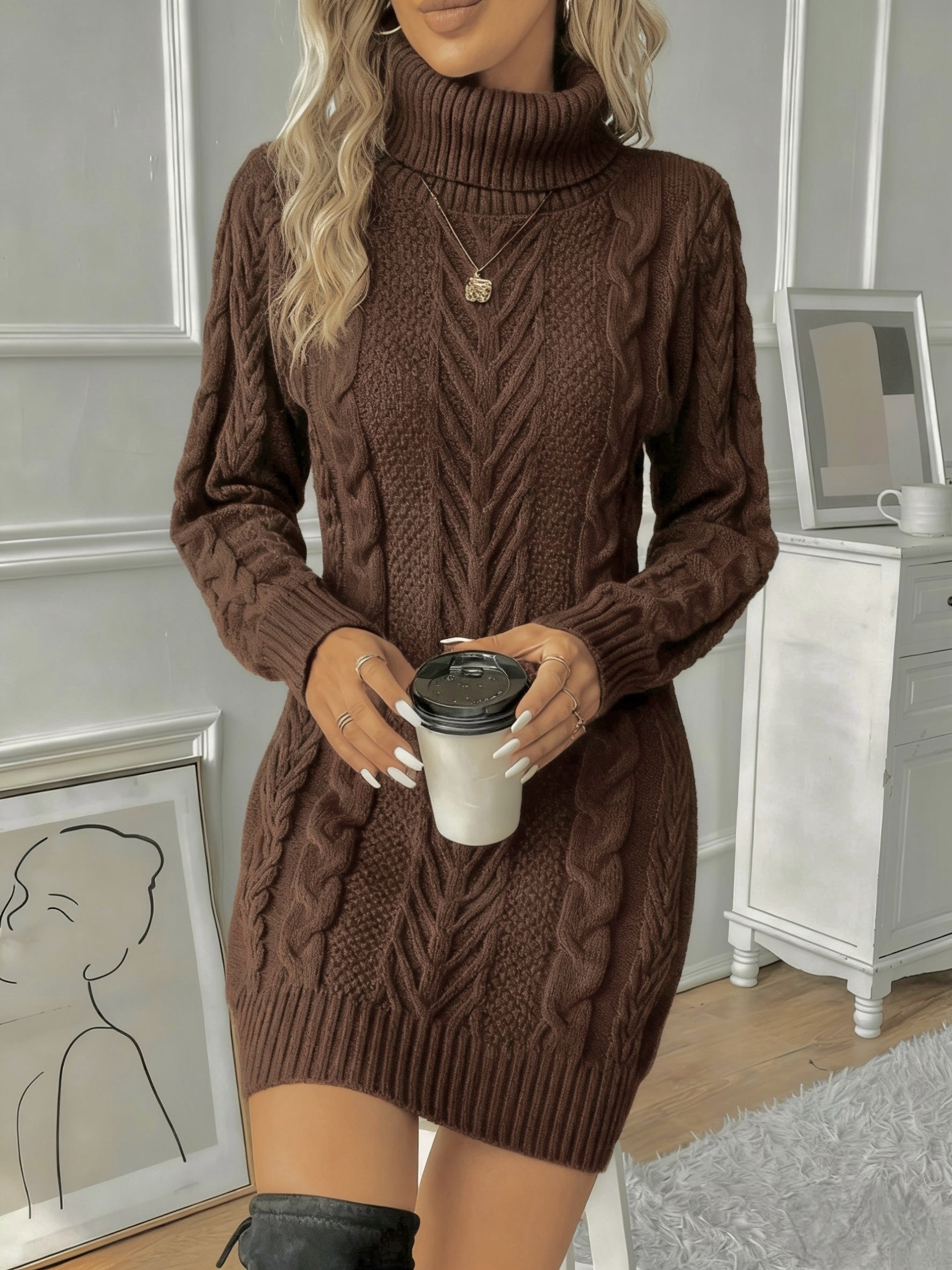 Althea™ | Cable-Knit High-Neck Sweater Dress