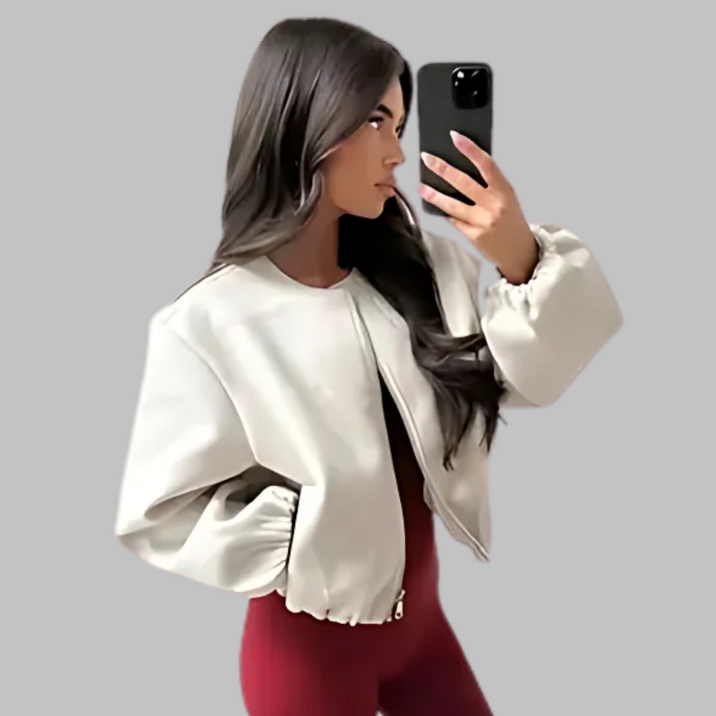 DHANEâ„¢ - Chic Long Sleeve Zipper Crop Top Jacket