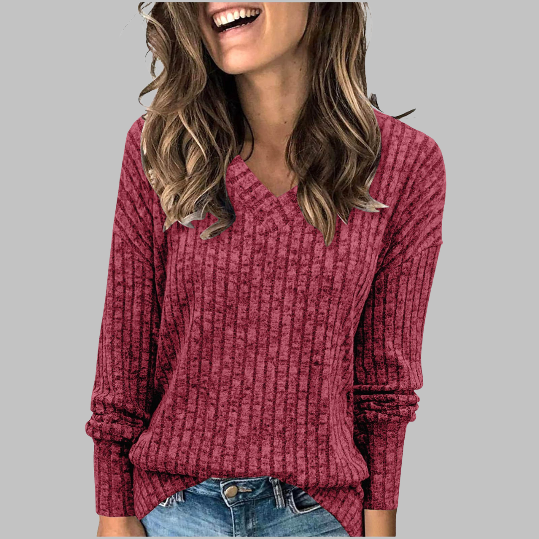 DERIâ„¢ - Comfy V-Neck Long Sleeve Top