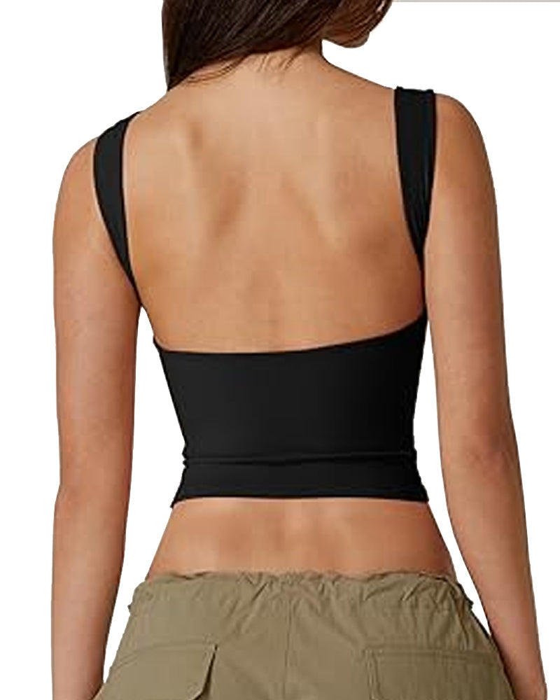 Women's Sexy Solid Color Seamless Backless Sleeveless Short Vest