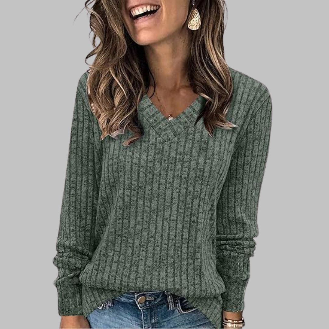 DERIâ„¢ - Comfy V-Neck Long Sleeve Top