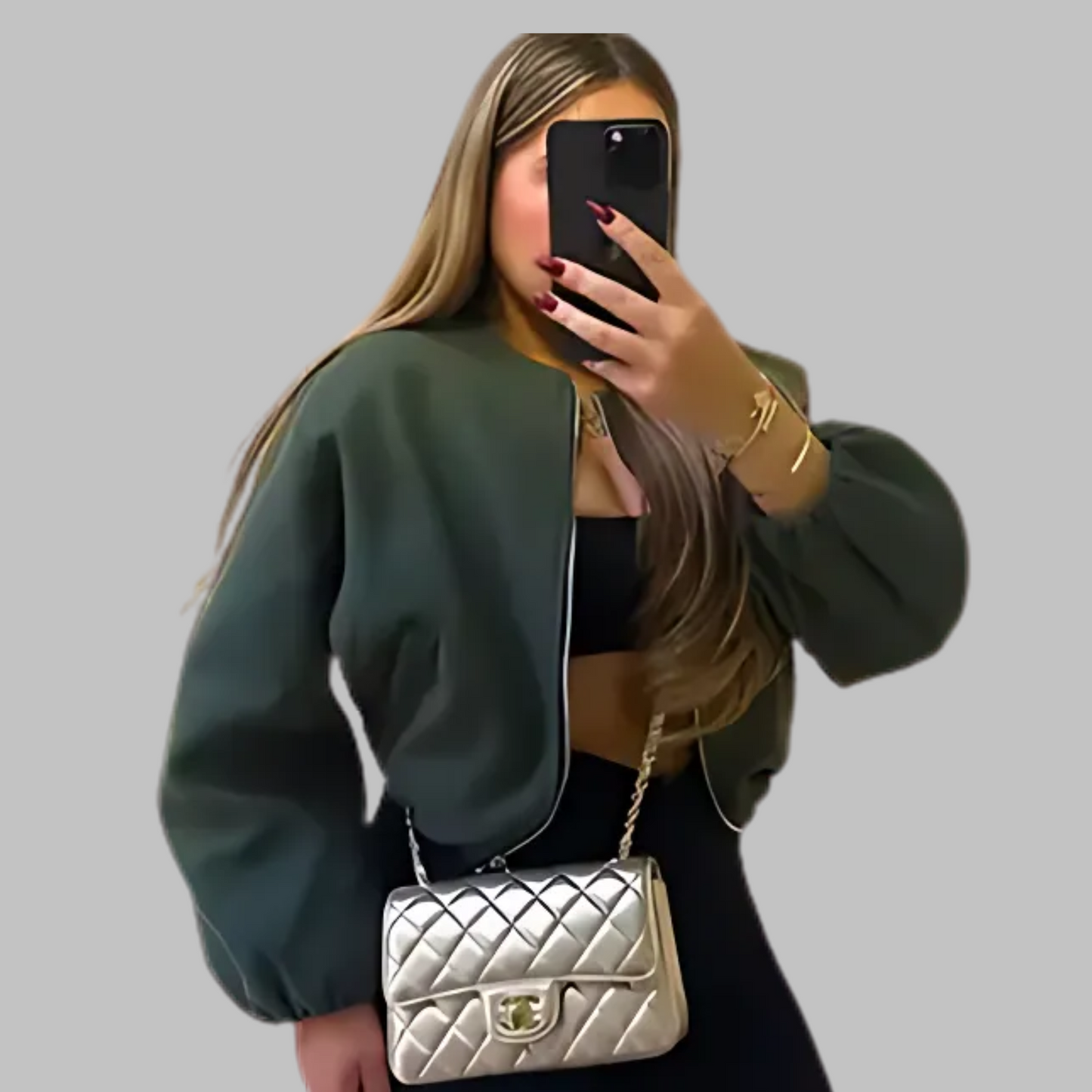 DHANEâ„¢ - Chic Long Sleeve Zipper Crop Top Jacket