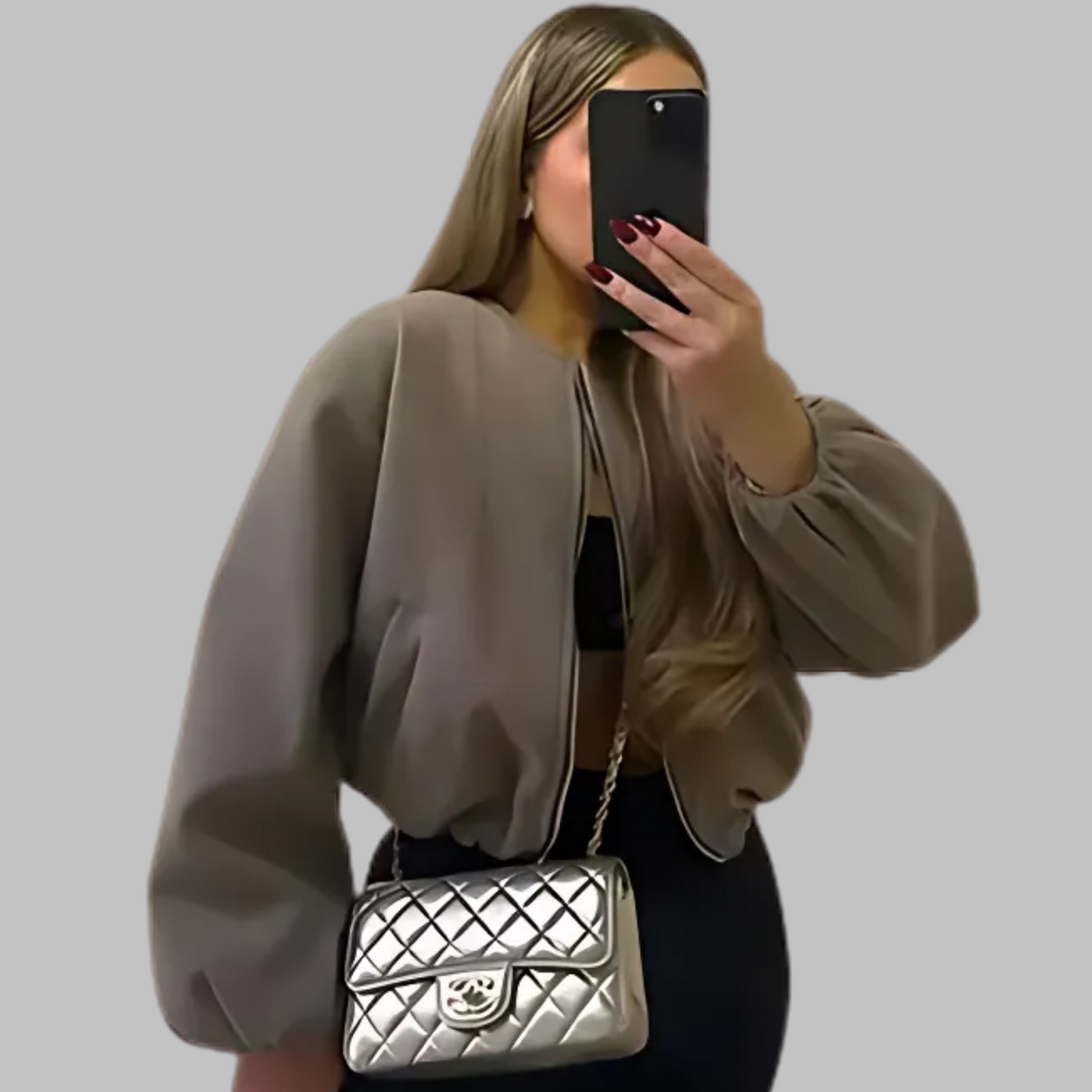 DHANEâ„¢ - Chic Long Sleeve Zipper Crop Top Jacket