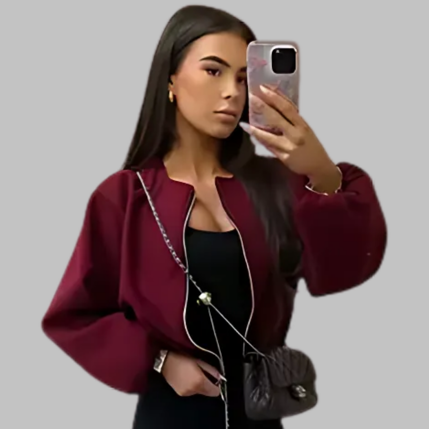 DHANEâ„¢ - Chic Long Sleeve Zipper Crop Top Jacket