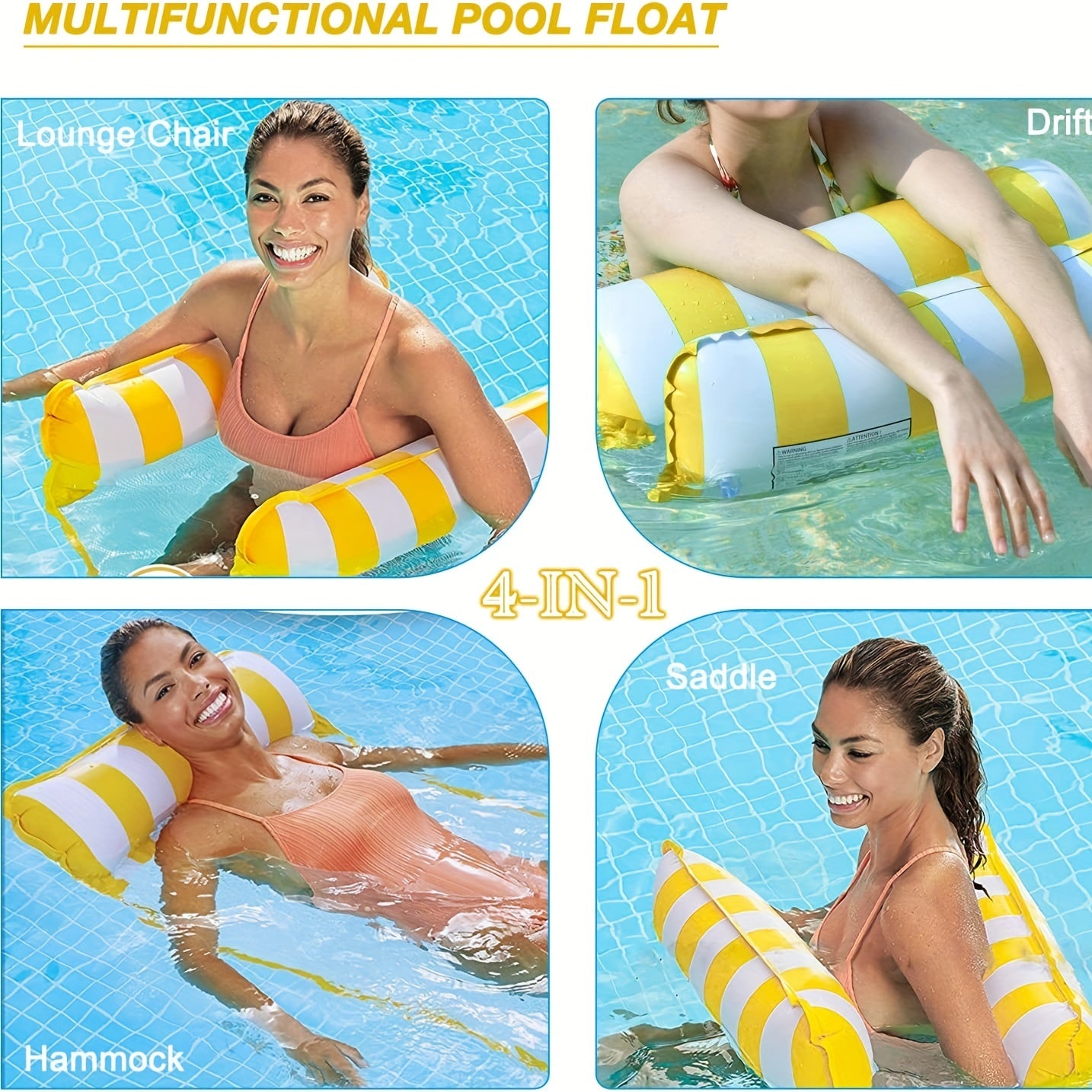 Kleurrijke 4-in-1 Draagbare Waterhangmat voor Volwassenen - Veelzijdige PVC Zwembad Drijver met Zadel, Loungestoel en Drifter Functies, Ideaal voor Reizen & Familie Zwemtijd