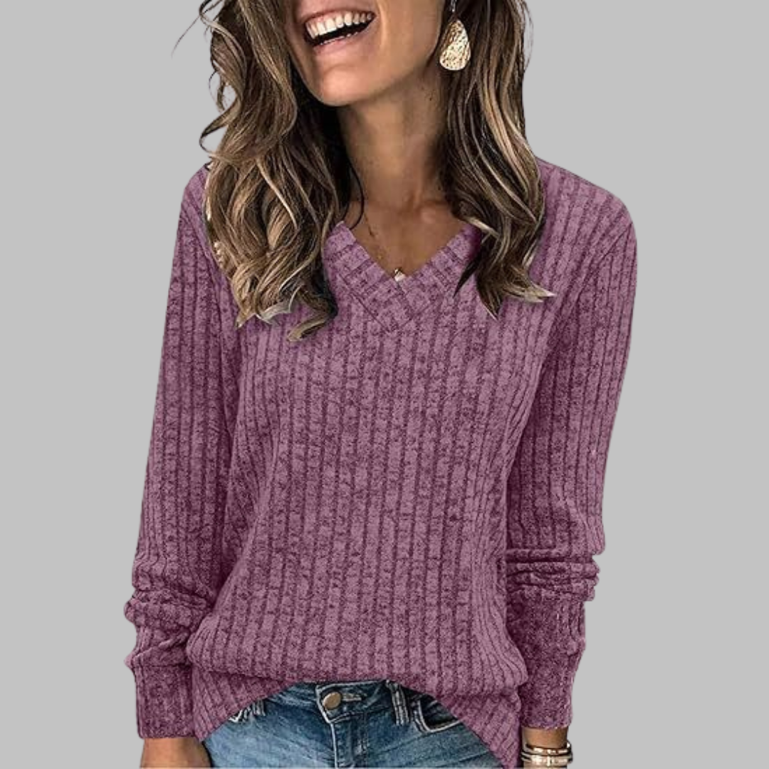 DERIâ„¢ - Comfy V-Neck Long Sleeve Top