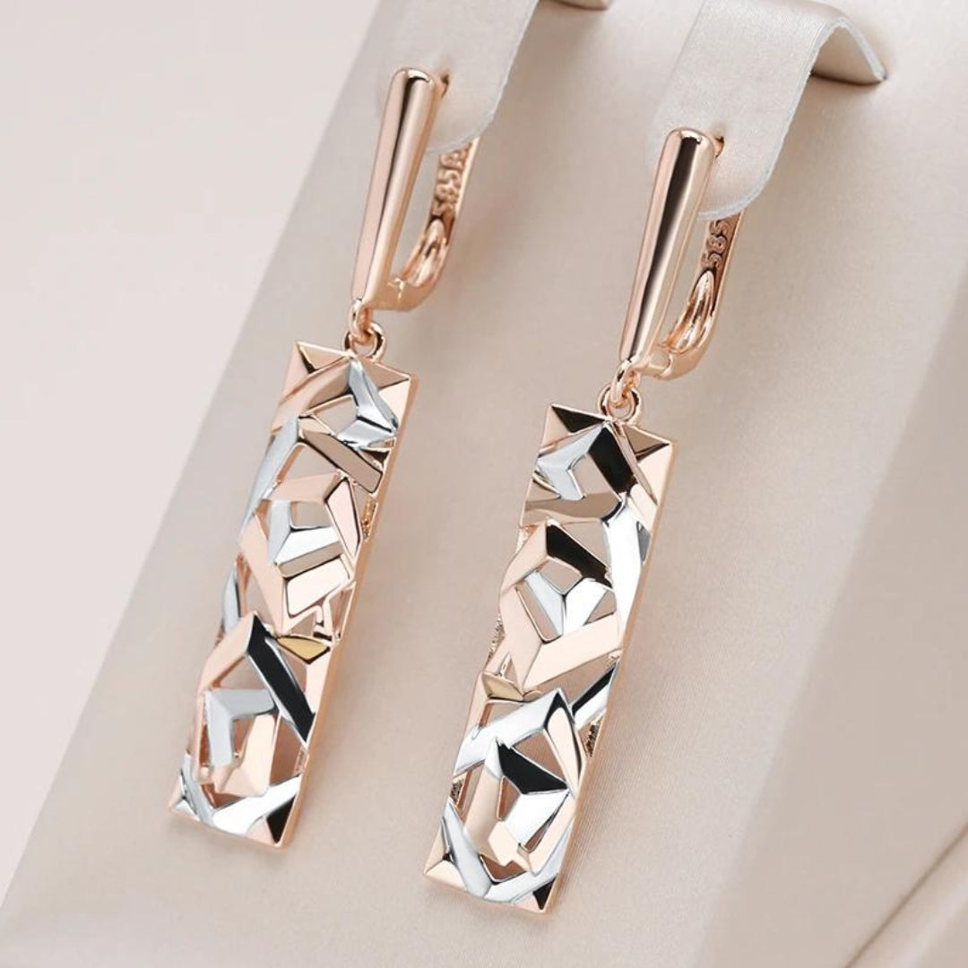 MYRAâ„¢ - Elegant Rectangular Gold and Silver Earrings