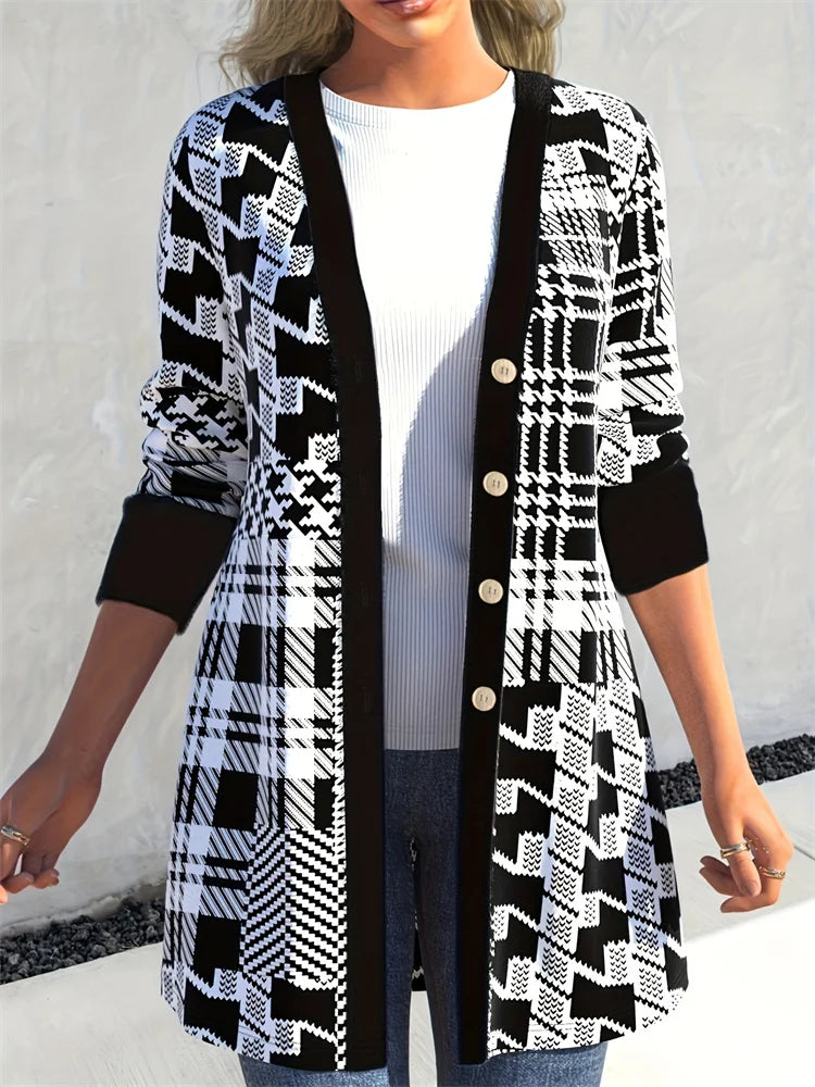 LEONAâ„¢ | Sleek Geo-Print Cardigan
