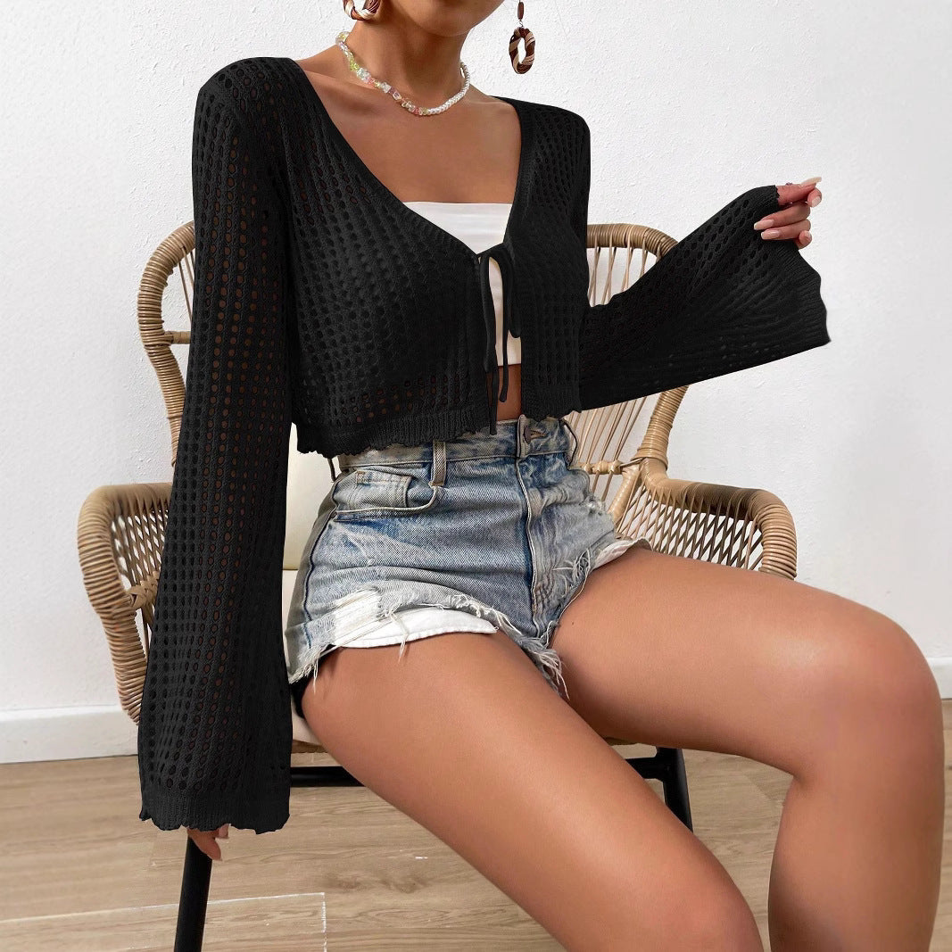 QUINTANAâ„¢ - Lightweight Tie Front V-Neck Crop Cardigan