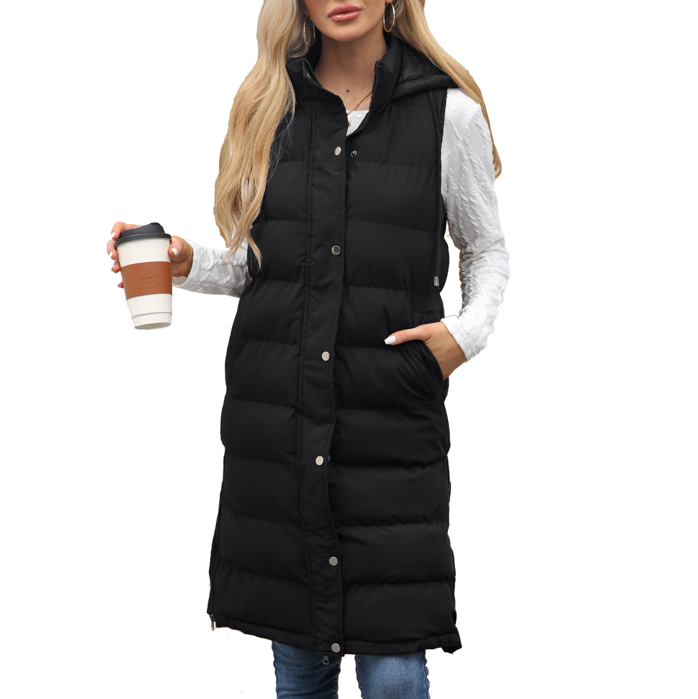 KUTSARAâ„¢ - Casual Sleeveless Hooded Long Vest