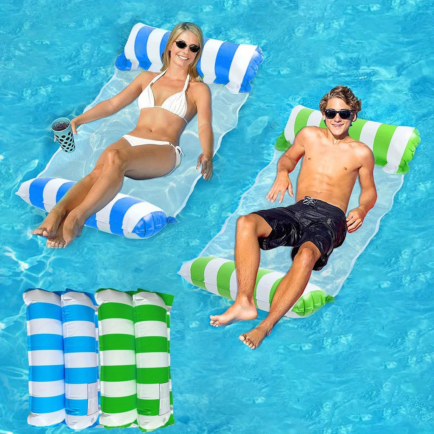 Kleurrijke 4-in-1 Draagbare Waterhangmat voor Volwassenen - Veelzijdige PVC Zwembad Drijver met Zadel, Loungestoel en Drifter Functies, Ideaal voor Reizen & Familie Zwemtijd