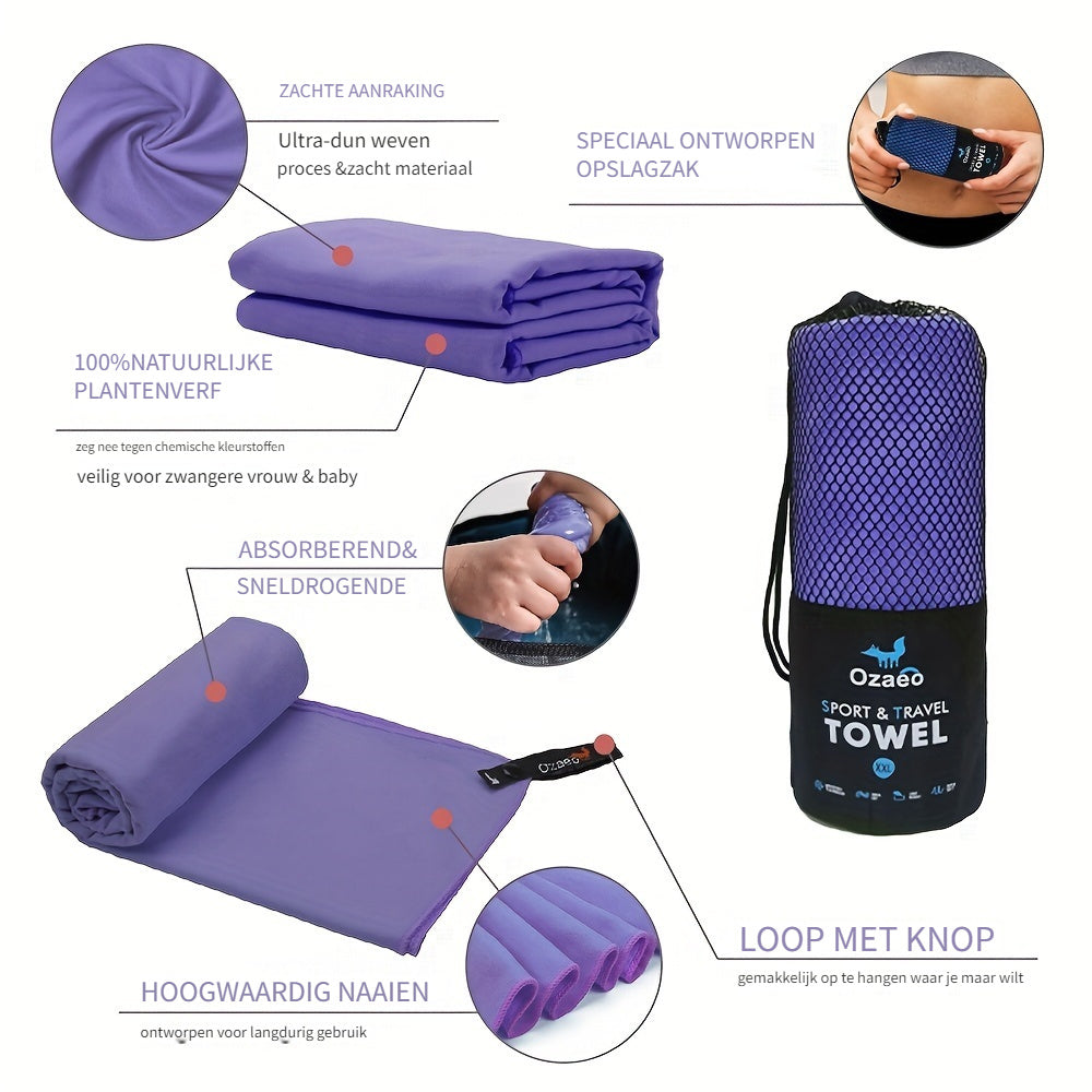 Zeer Absorberende Sneldrogende Microvezel Reissport Handdoek met Lichtgewicht Mesh Tas Verpakking - Perfect voor Kamperen, Sport, Strand, Wandelen, Yoga, Golf, Pickball Accessoires