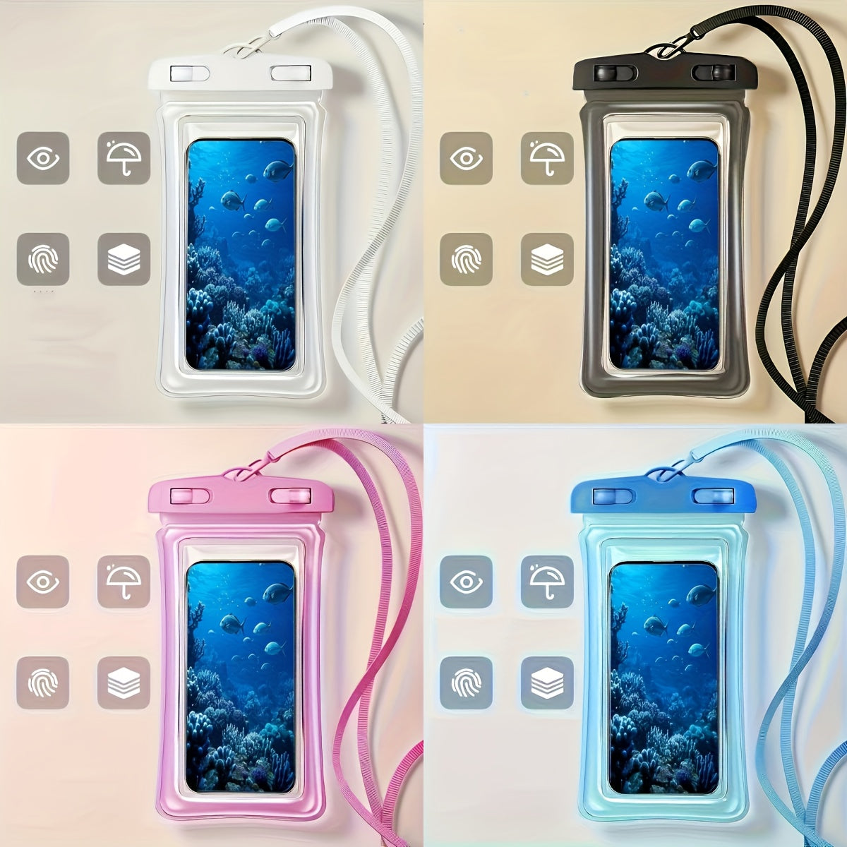 1/2/4 stuks Nieuwe IP65 Waterdichte Luchtkussen Drijvende Vierkleurige Versterkte Waterdichte Tas Geschikt voor 8-inch Telefoons, Droogzak Ideaal voor Strandcruises op Regenachtige Dagen