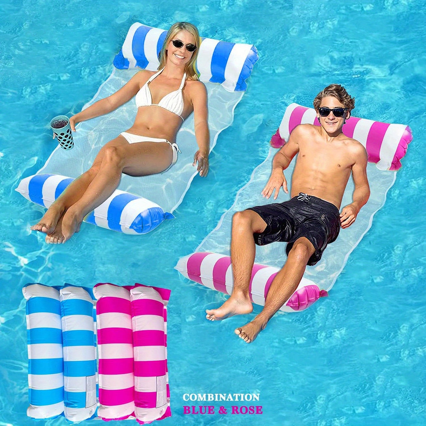 Kleurrijke 4-in-1 Draagbare Waterhangmat voor Volwassenen - Veelzijdige PVC Zwembad Drijver met Zadel, Loungestoel en Drifter Functies, Ideaal voor Reizen & Familie Zwemtijd