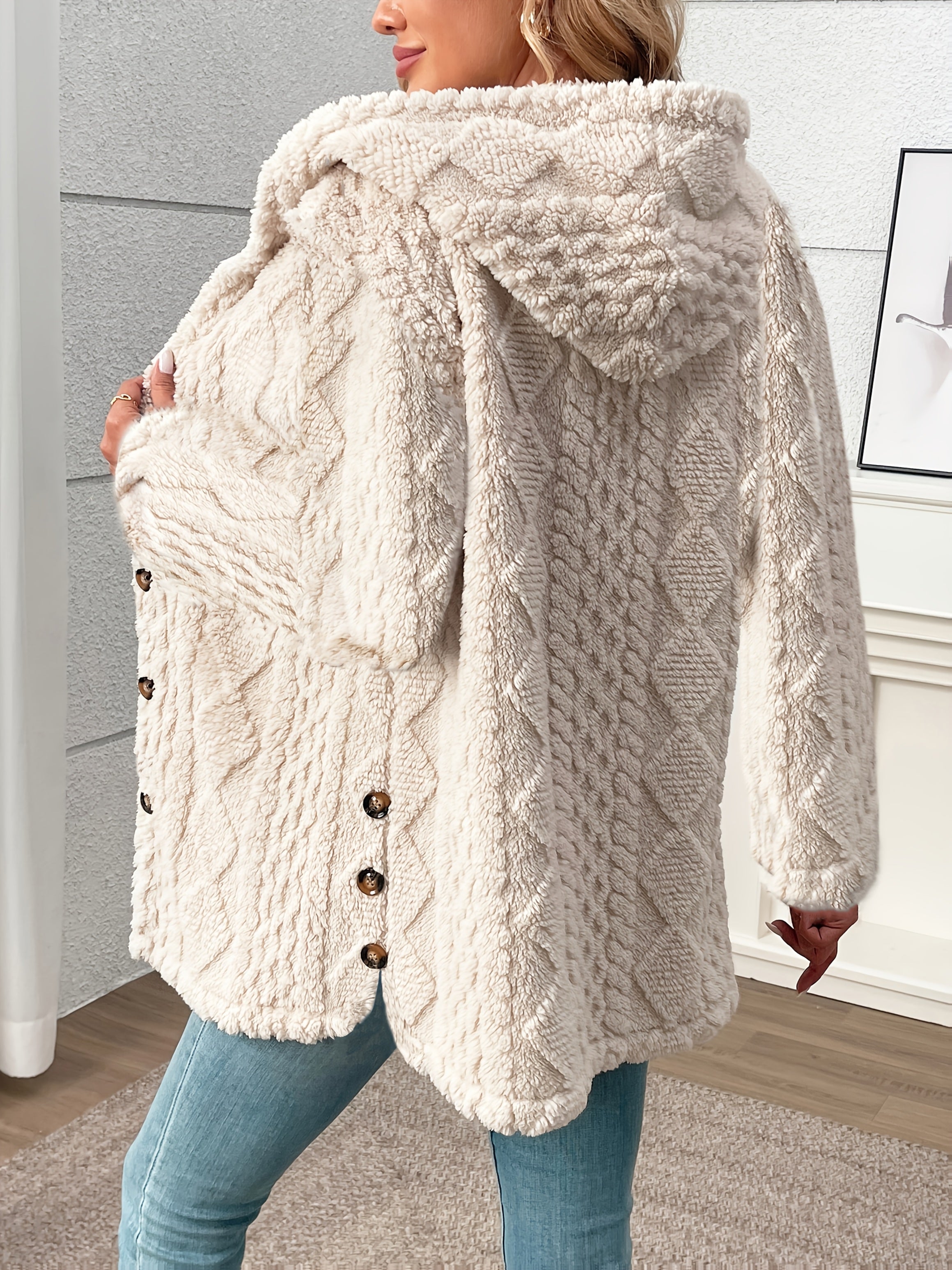 Arlette™ | Plush Rhombus-Texture Hooded Teddy Jacket