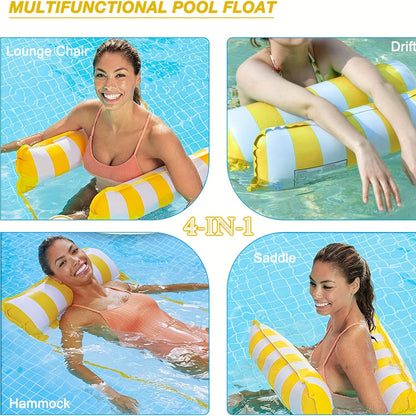 Kleurrijke 4-in-1 Draagbare Waterhangmat voor Volwassenen - Veelzijdige PVC Zwembad Drijver met Zadel, Loungestoel en Drifter Functies, Ideaal voor Reizen & Familie Zwemtijd