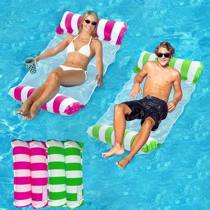 Kleurrijke 4-in-1 Draagbare Waterhangmat voor Volwassenen - Veelzijdige PVC Zwembad Drijver met Zadel, Loungestoel en Drifter Functies, Ideaal voor Reizen & Familie Zwemtijd