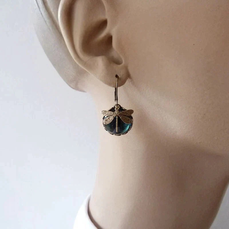 TAMARA™ - Spherical Dragonfly Earrings in Antique Gold