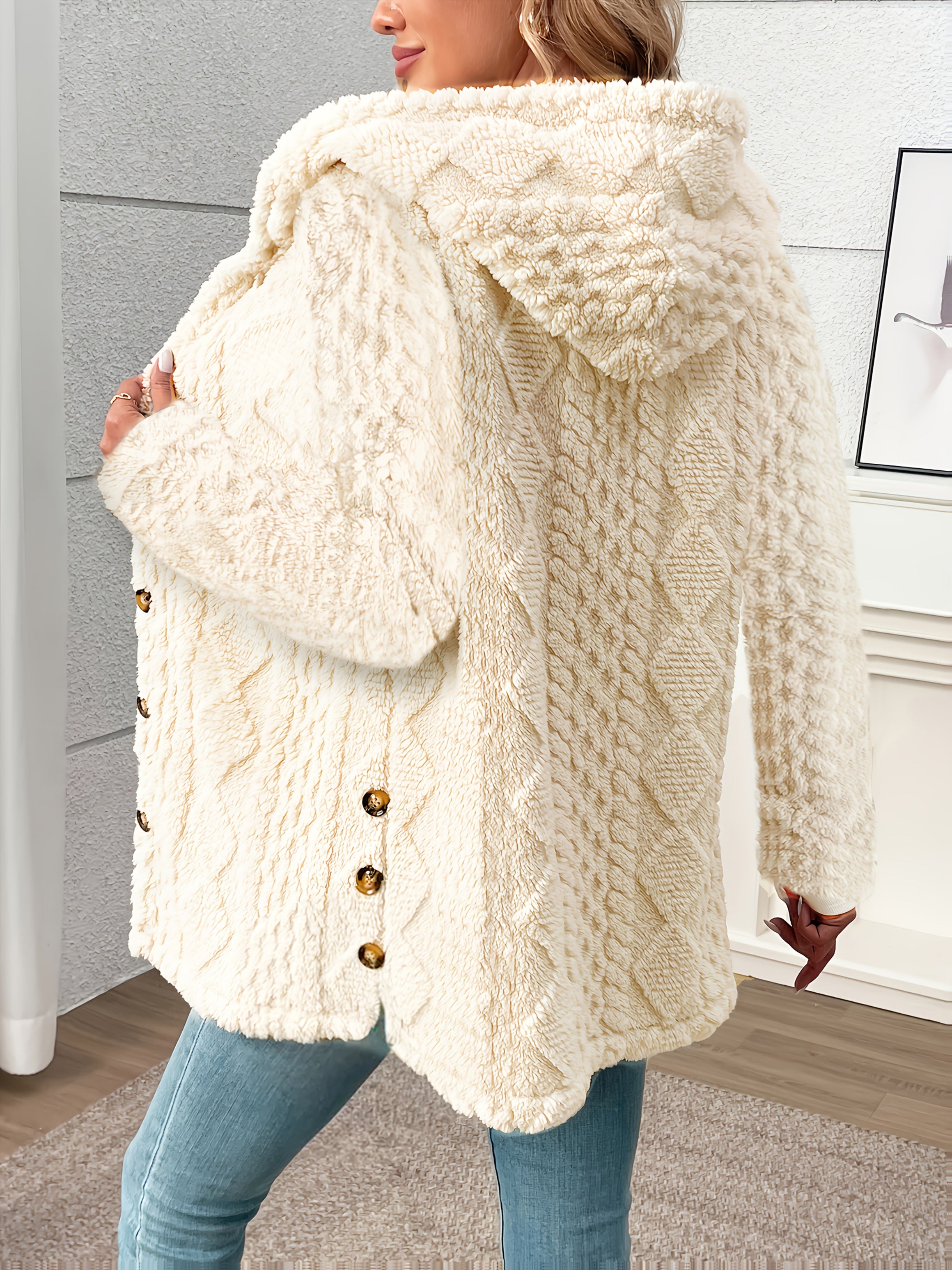 Arlette™ | Plush Rhombus-Texture Hooded Teddy Jacket